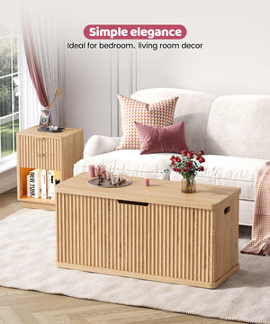 Fluted Storage Chest Bench with Safety Hinges – Natural Oak