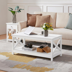 2-Tier Coffee Table with Storage Shelf and X-Design Legs