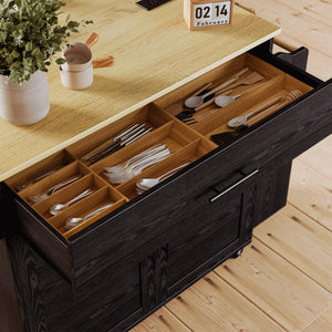 Rolling Kitchen Island with Drop Leaf, Storage Cabinet & Charging Station