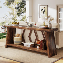2-Tier Farmhouse Console Table, 70.86" Entryway Sofa Table