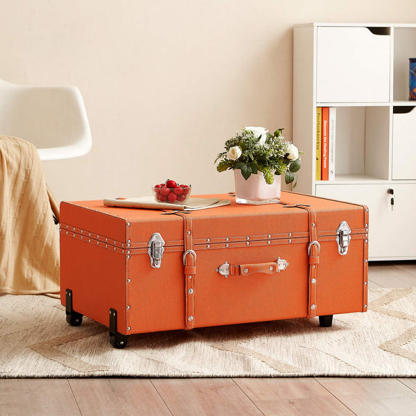 Large Orange Storage Trunk with Wheels