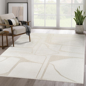 Cream Geometric Area Rug – Power-Loomed Polypropylene