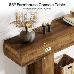 63-Inch Farmhouse Console Table with U-Shaped Base & Lower Shelf