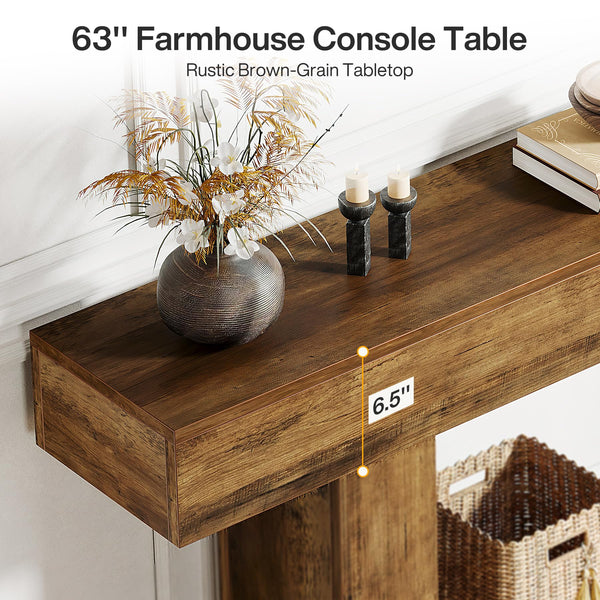 63-Inch Farmhouse Console Table with U-Shaped Base & Lower Shelf