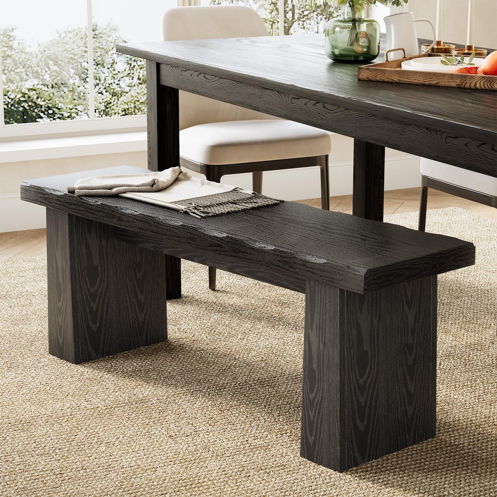 47-Inch Wooden Entryway Bench with Wavy Edge Design