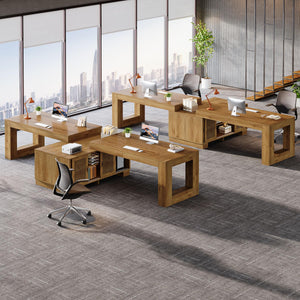 L-Shaped Executive Desk with Storage Cabinets & 2-Tier Shelf