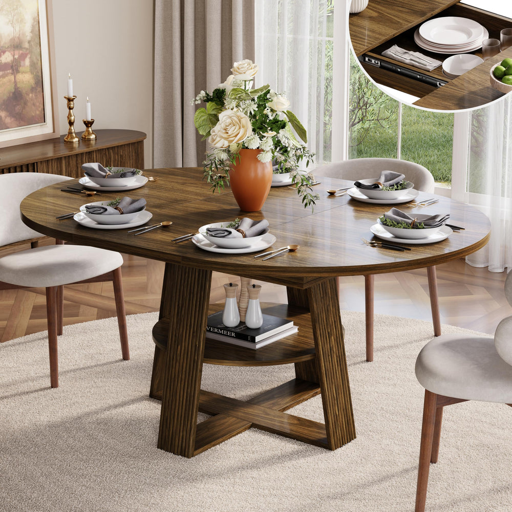 Fluted Round Extendable Dining Table 43–59 Inch