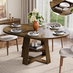 Fluted Round Extendable Dining Table 43–59 Inch