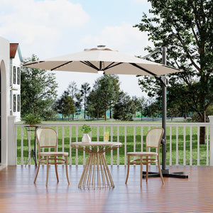 10 ft Cantilever Patio Umbrella with Solar LED Lights & 360° Rotation