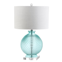 26" Aqua Diamond-Etched Glass & Crystal Table Lamp