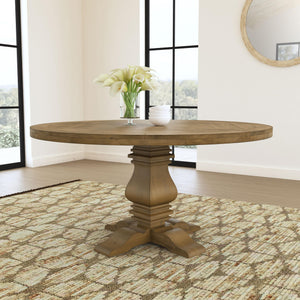 60-Inch Round Farmhouse Pedestal Dining Table – Pine Wood