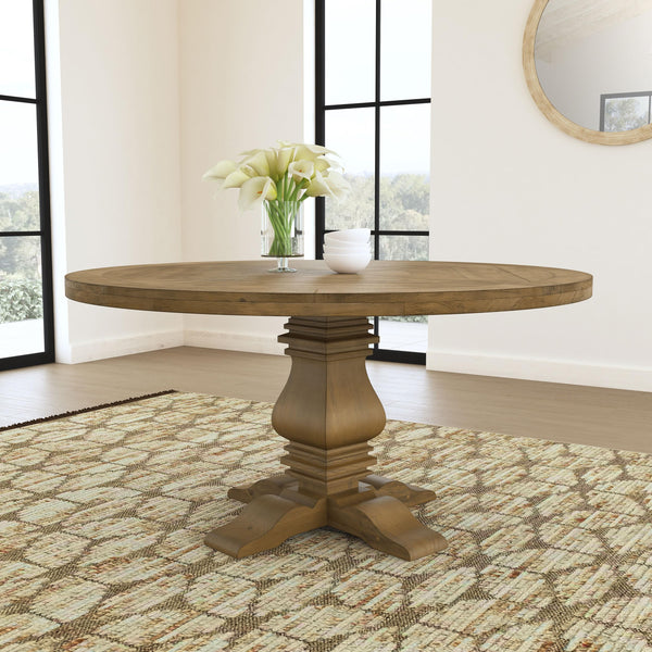60-Inch Round Farmhouse Pedestal Dining Table – Pine Wood