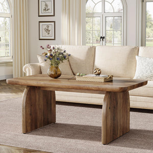 Farmhouse Coffee Table – 47" Rectangular Wood Living Room Table with Rounded Corners