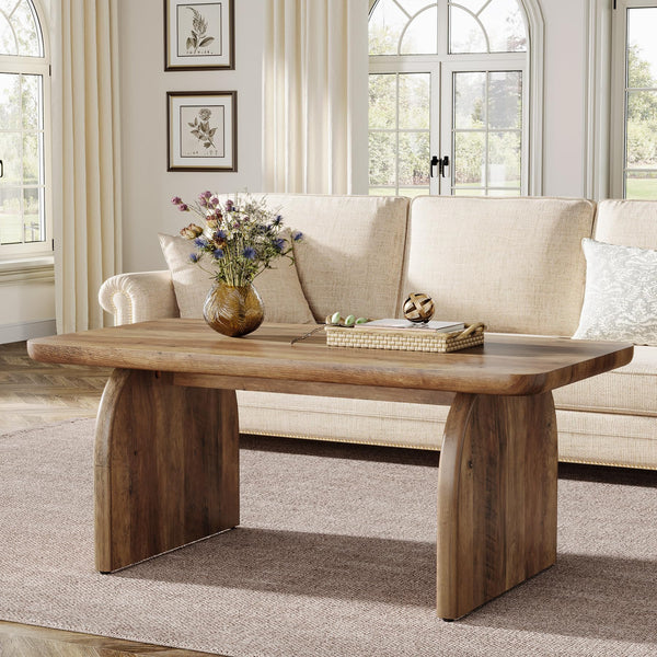 Farmhouse Coffee Table – 47" Rectangular Wood Living Room Table with Rounded Corners