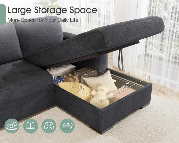 L-Shaped Sleeper Sofa with Storage Chaise