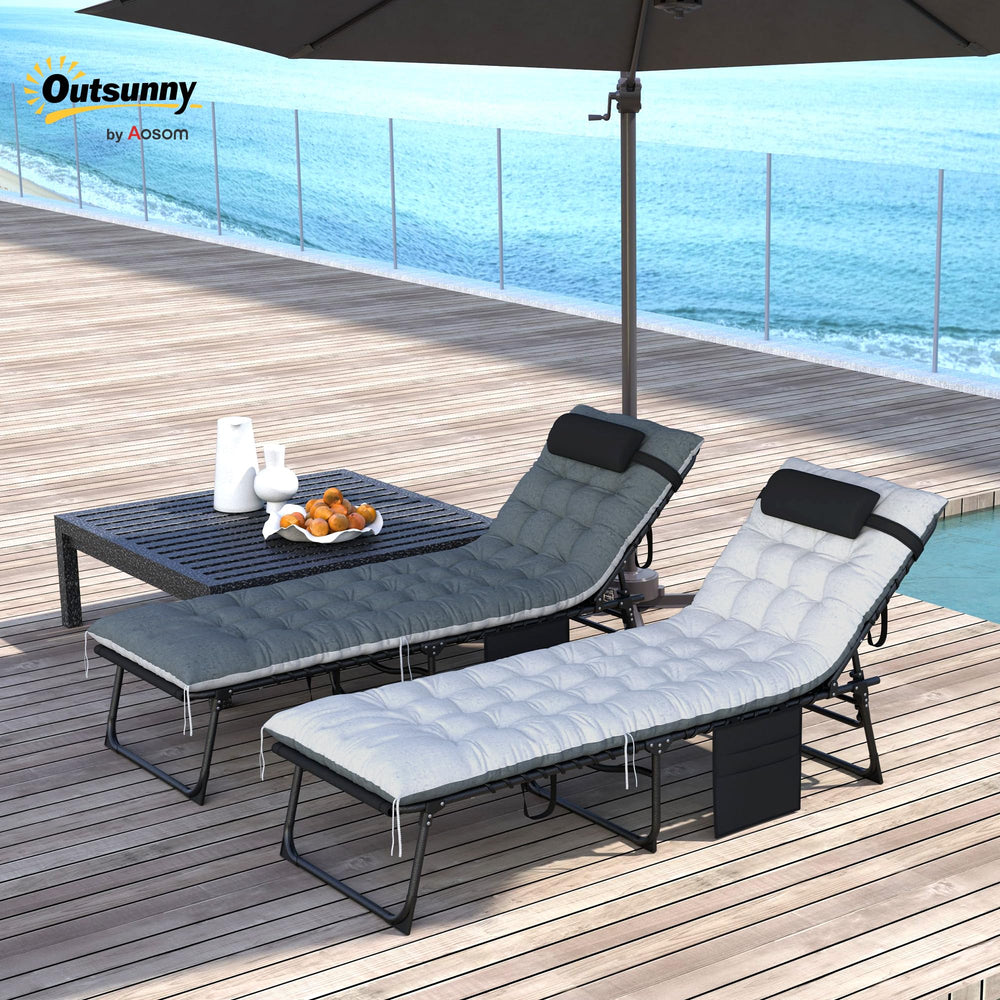 Folding Outdoor Chaise Lounge Chair Set of 2 with Adjustable Backrest