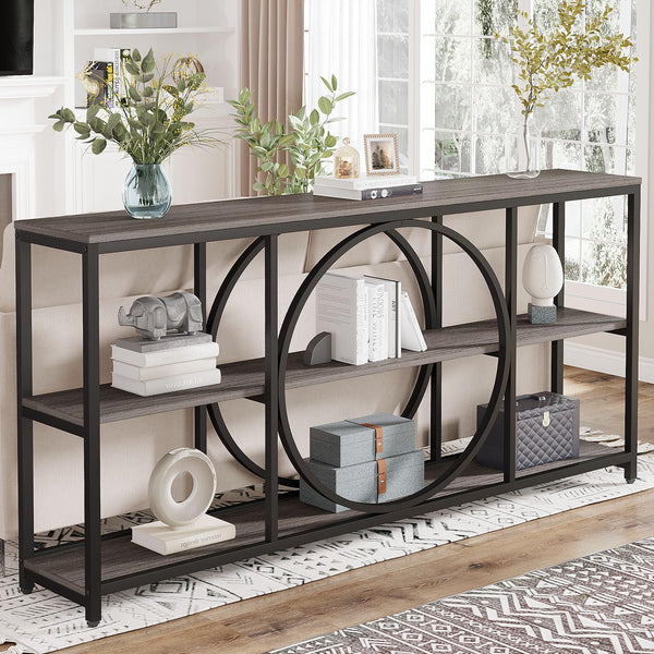 70.9" 3-Tier Console Table | Metal Frame & Wood Shelves