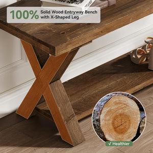 43.3" Solid Wood Entryway Bench with Storage Shelf