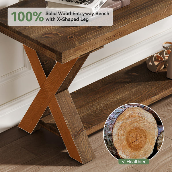 43.3" Solid Wood Entryway Bench with Storage Shelf