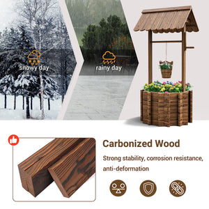 Wooden Wishing Well Planter for Outdoor Garden