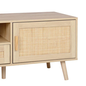59-Inch Boho Rattan TV Stand with Storage