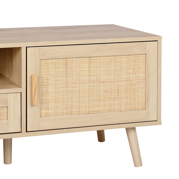 59-Inch Boho Rattan TV Stand with Storage