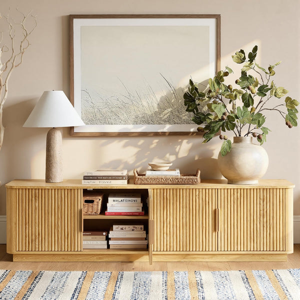 71" Fluted TV Stand with Faux Marble Top