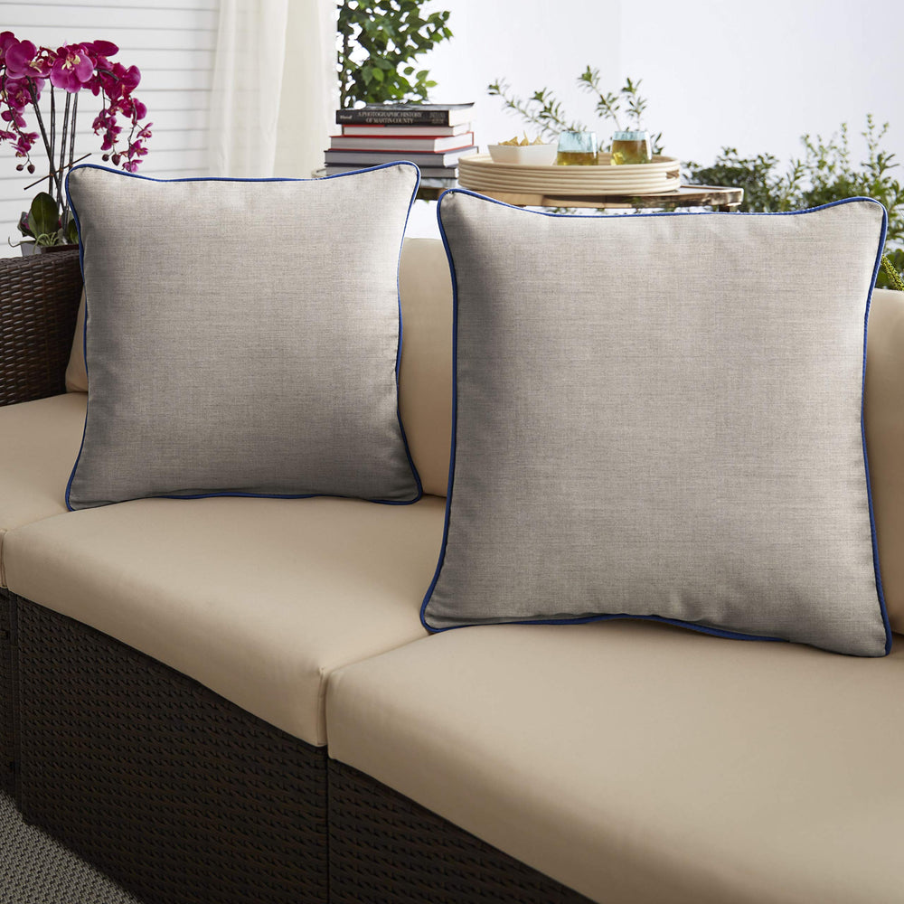 Outdoor Square Corded Throw Pillows 24" x 24" Cast Silver Set of 2