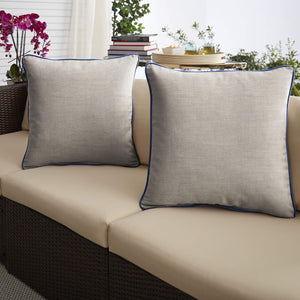 Outdoor Square Corded Throw Pillows 24" x 24" Cast Silver Set of 2