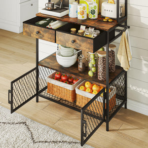 5-Tier Bakers Rack with Power Outlet, LED Lights & Drawers