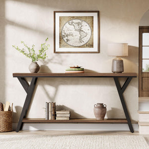 70.9" Narrow Industrial Console Table with 2-Tier Shelf