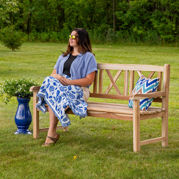 2-Person Teak Outdoor Garden Bench with Crossback