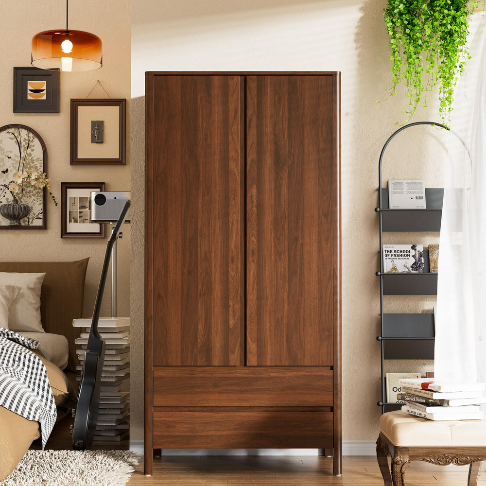 Tall Wardrobe Cabinet with Drawers and Hanging Rod