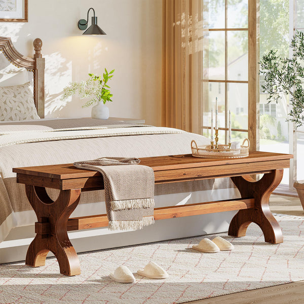 Solid Wood Entryway Bench – 55" Farmhouse Style