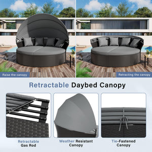 Outdoor Round Daybed with Retractable Canopy