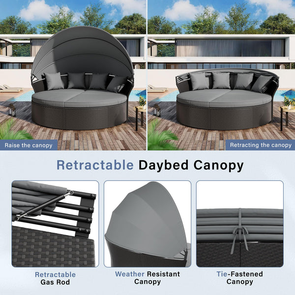 Outdoor Round Daybed with Retractable Canopy