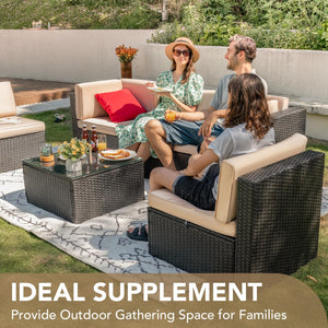 6-Piece Outdoor Sectional Sofa Set with Glass Coffee Table
