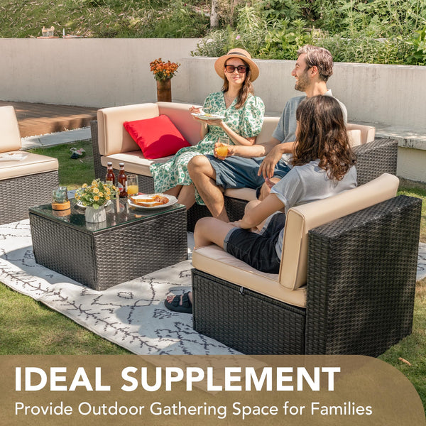 6-Piece Outdoor Sectional Sofa Set with Glass Coffee Table