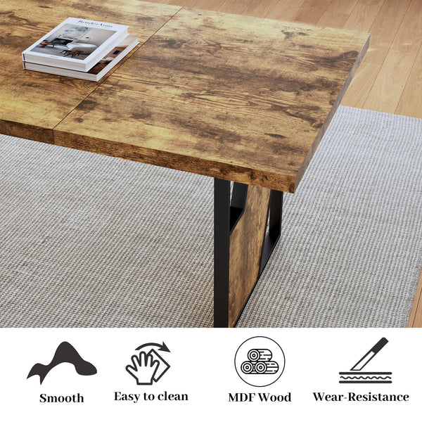 70.8" Wooden Dining Table Set with 2 Benches