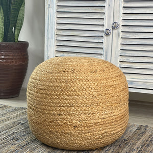 Braided Jute Ottoman Pouf – 18"x18"x14" | Golden Brown