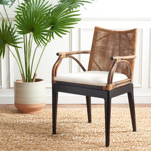 Solid Wood Rattan Arm Chair with Cotton Cushion