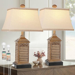 Coastal Table Lamps Set of 2 with USB Charging & 3-Color Temperature