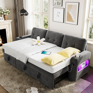 L-Shaped Sleeper Sofa with Storage & Charging Station