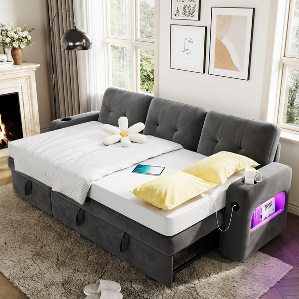 L-Shaped Sleeper Sofa with Storage & Charging Station