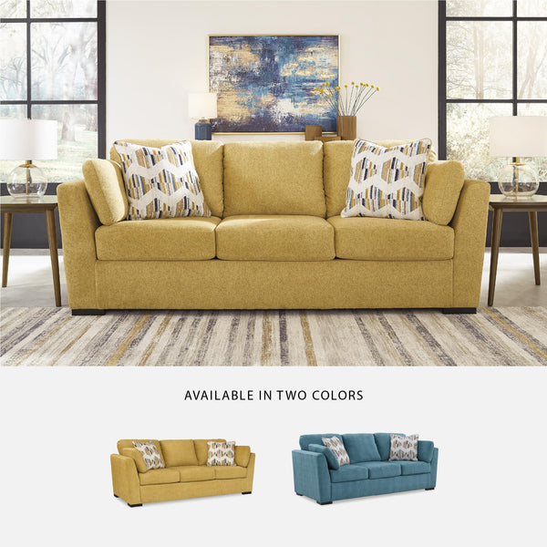 Modern Upholstered 3-Seat Sofa with Accent & Bolster Pillows – Yellow