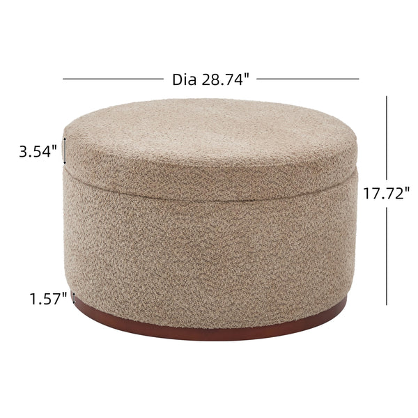 Round Chenille Storage Ottoman with Lift Lid