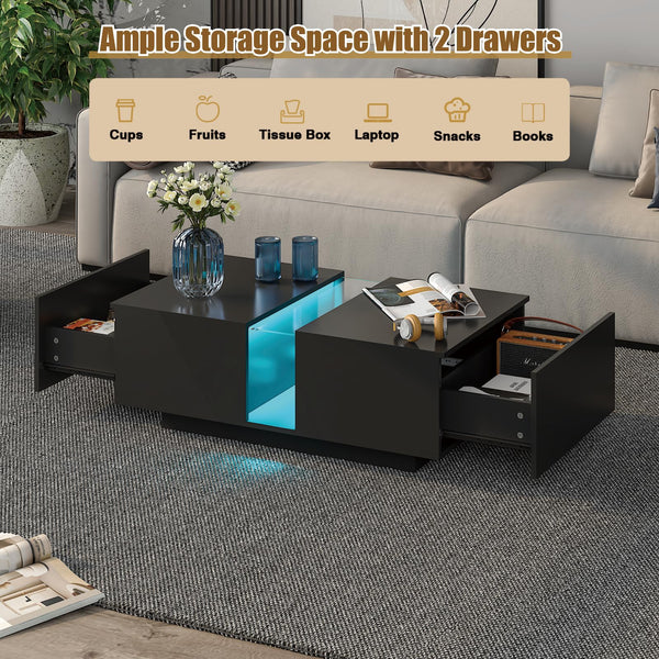 LED Coffee Table with Storage & Sliding Drawers