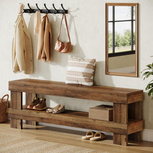 59" Entryway Shoe Bench with Storage Shelf