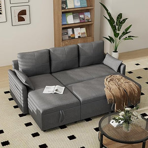 L-Shaped Sleeper Sofa with Pull-Out Bed & Storage