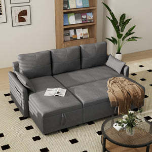 L-Shaped Sleeper Sofa with Pull-Out Bed & Storage